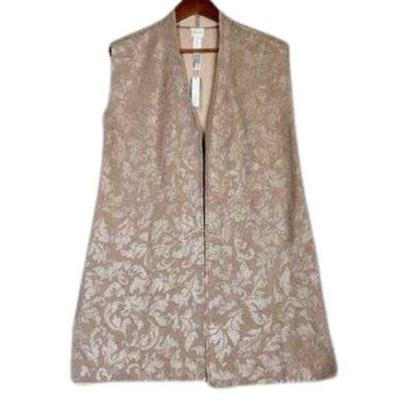 Chico's Sweaters - Chico's Shine Cardigan Women's 1 Tan Jacquard Print Reversible Sleeveless NWT